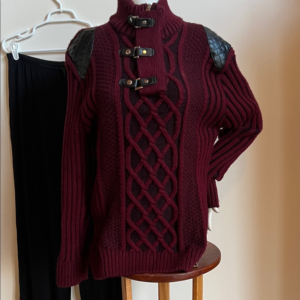 LCR  Maroon & black  Sweater buckle Details and shoulder patches wool blend